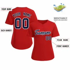 Women's Red Navy White Classic Baseball Jersey 2