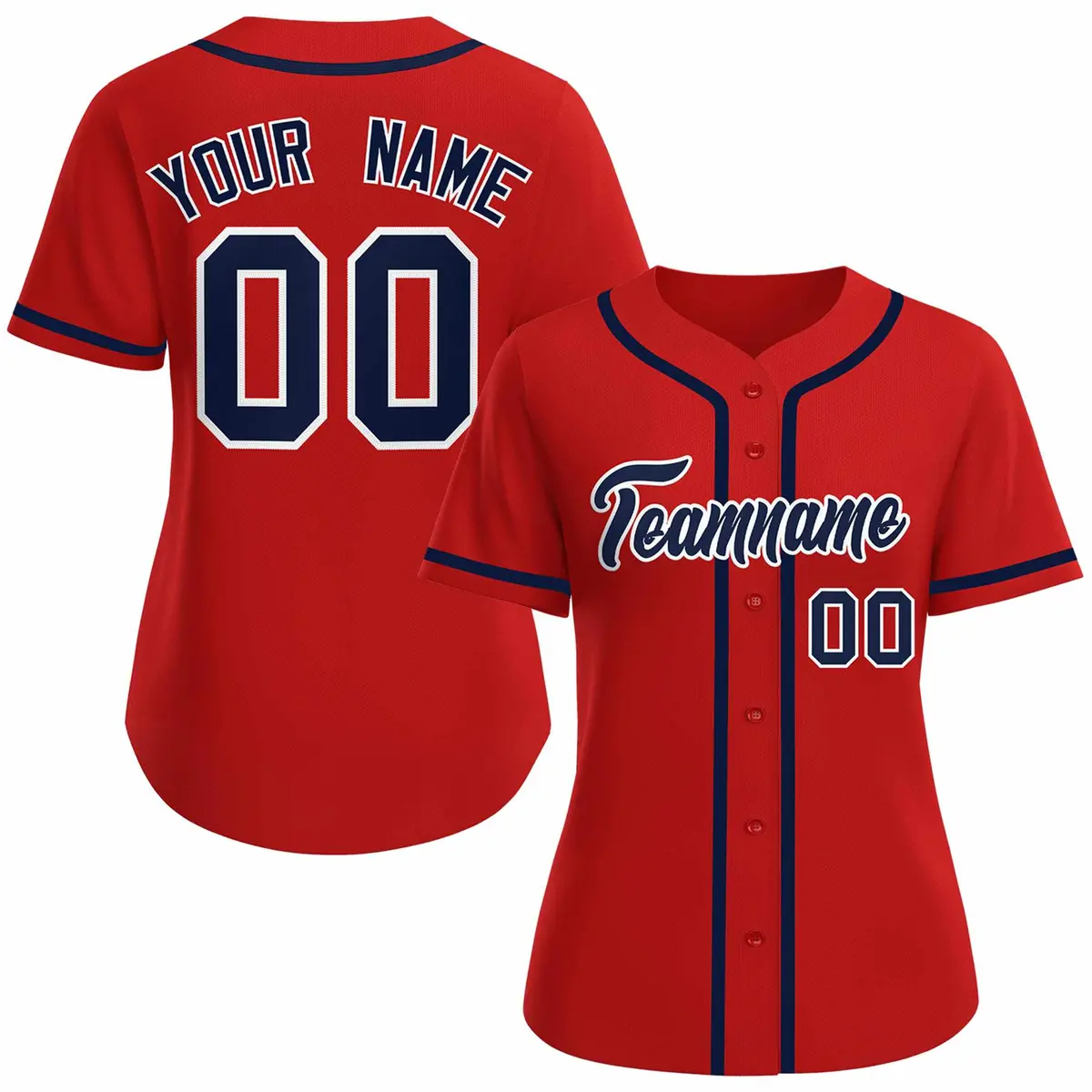 Women's Red Navy White Classic Baseball Jersey