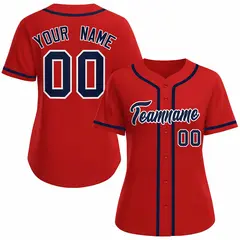 Women's Red Navy White Classic Baseball Jersey 1