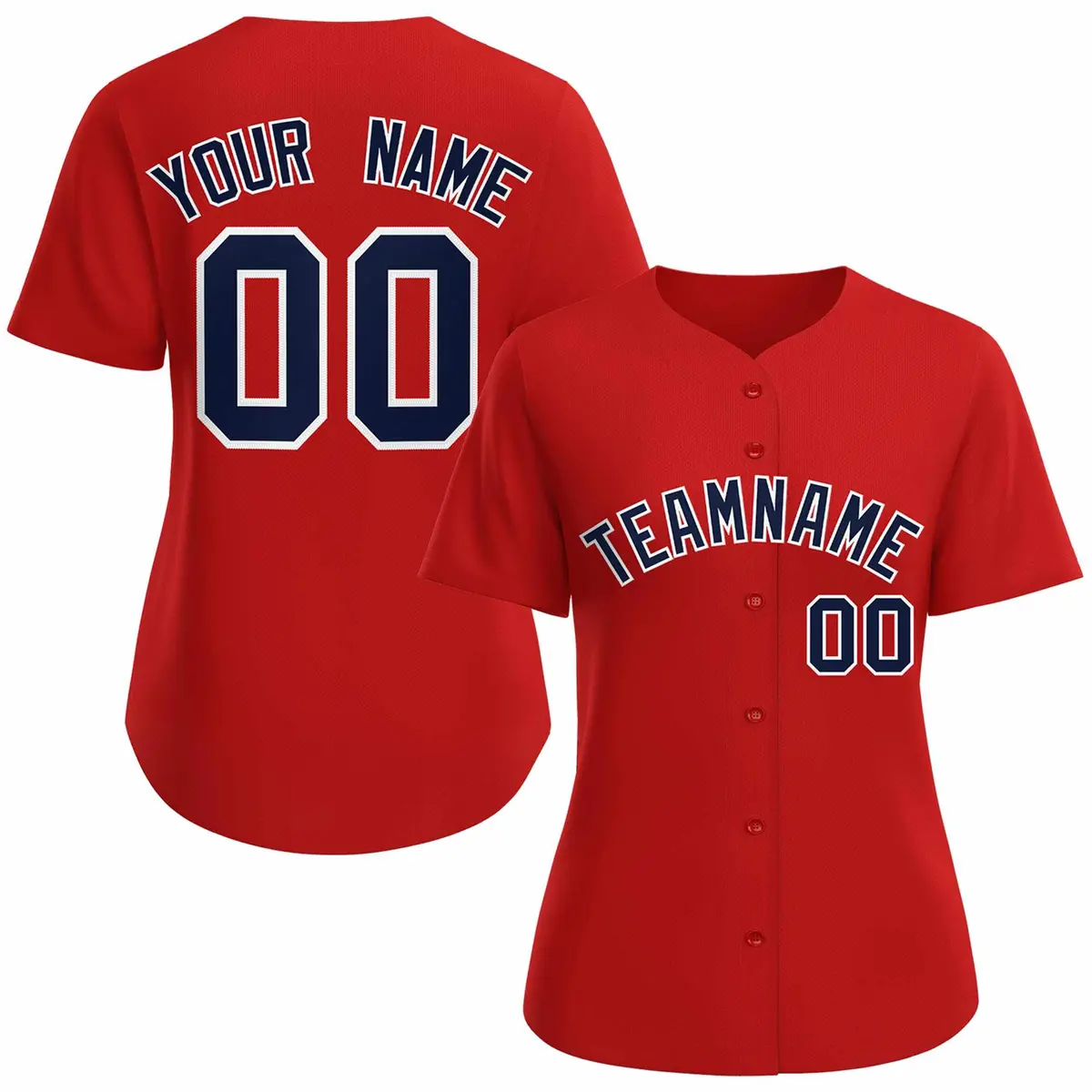 Women's Red Navy White Classic Baseball Jersey
