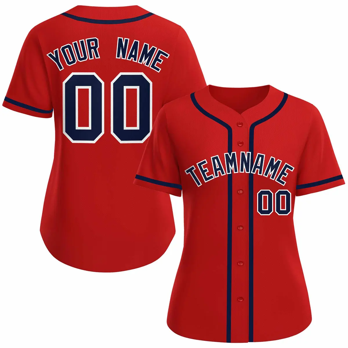 Women's Red Navy White Classic Baseball Jersey
