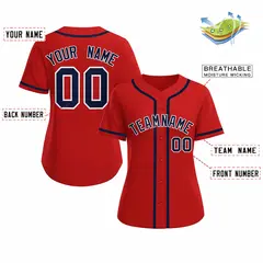 Women's Red Navy White Classic Baseball Jersey 2