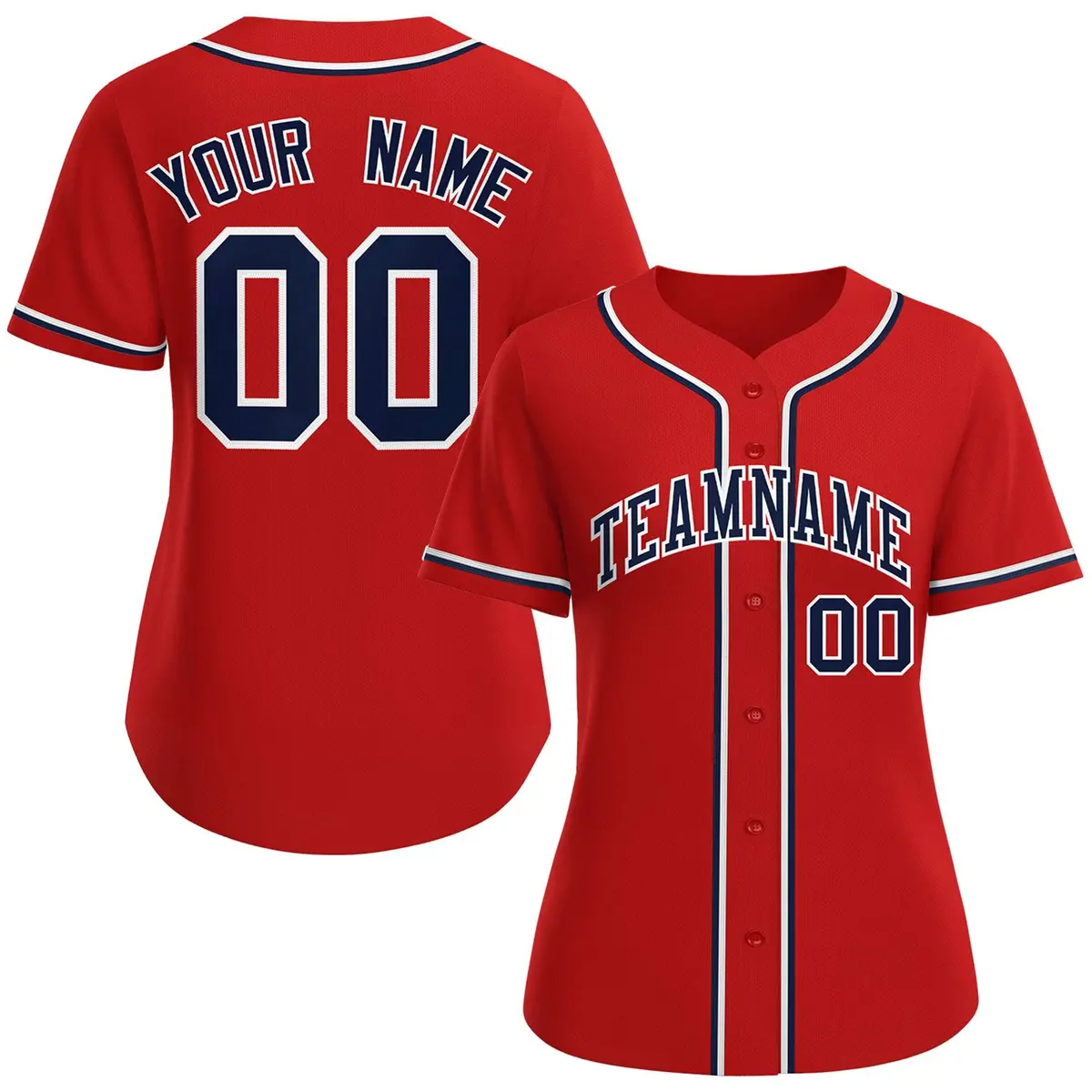 Women's Red Navy-White Classic Baseball Jersey
