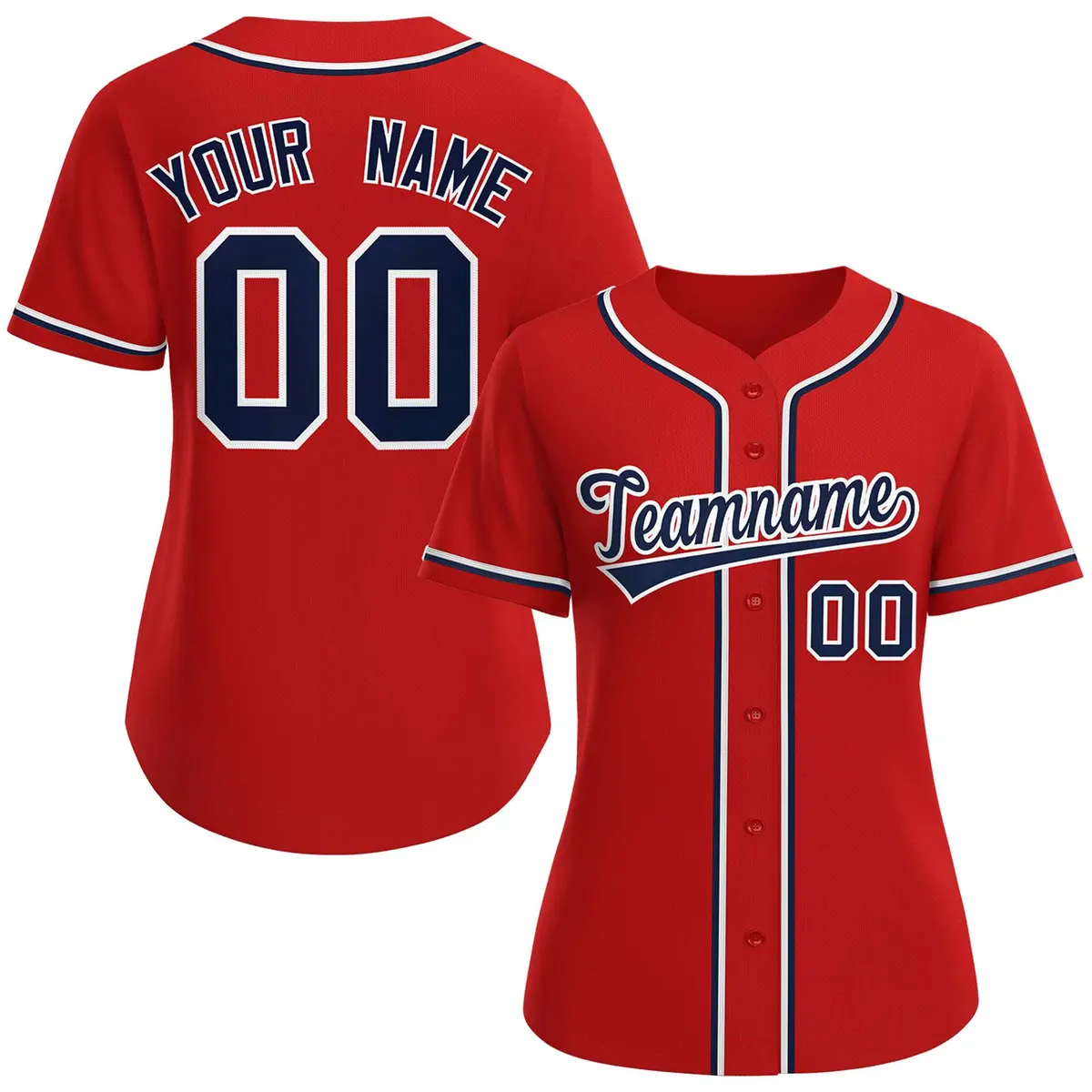 Women's Red Navy-White Classic Baseball Jersey