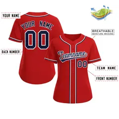 Women's Red Navy-White Classic Baseball Jersey 2