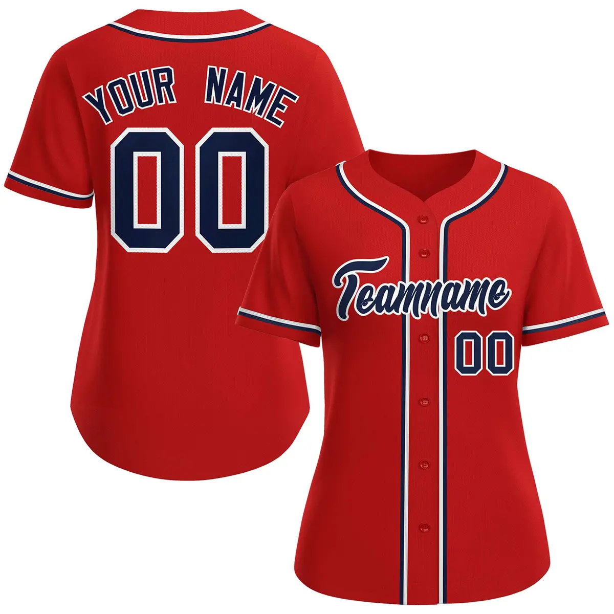 Women's Red Navy-White Classic Baseball Jersey
