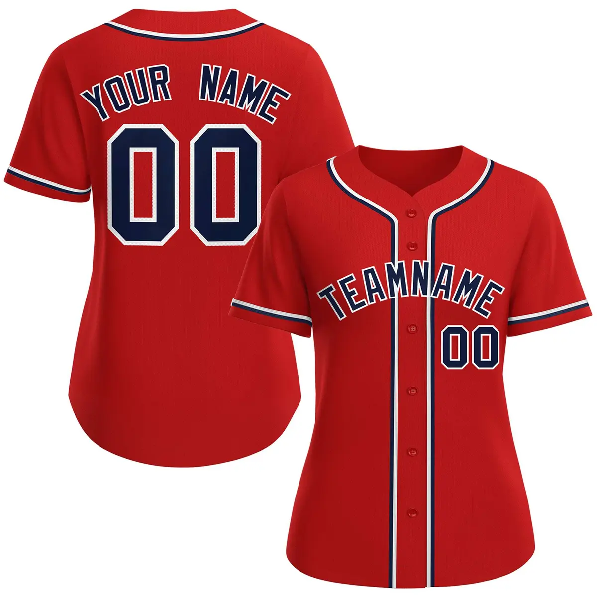 Women's Red Navy-White Classic Baseball Jersey