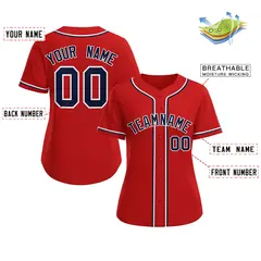 Women's Red Navy-White Classic Baseball Jersey 2