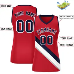 Women's Red Navy-White Thick Slash Mesh Basketball Jersey 2