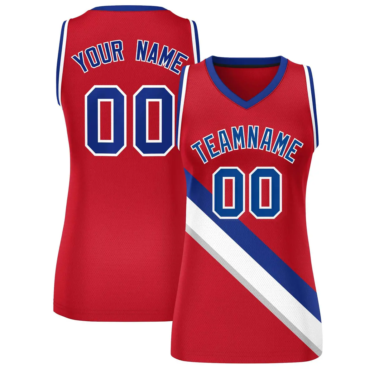Women's Red Royal-White Thick Slash Mesh Basketball Jersey