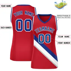Women's Red Royal-White Thick Slash Mesh Basketball Jersey 2