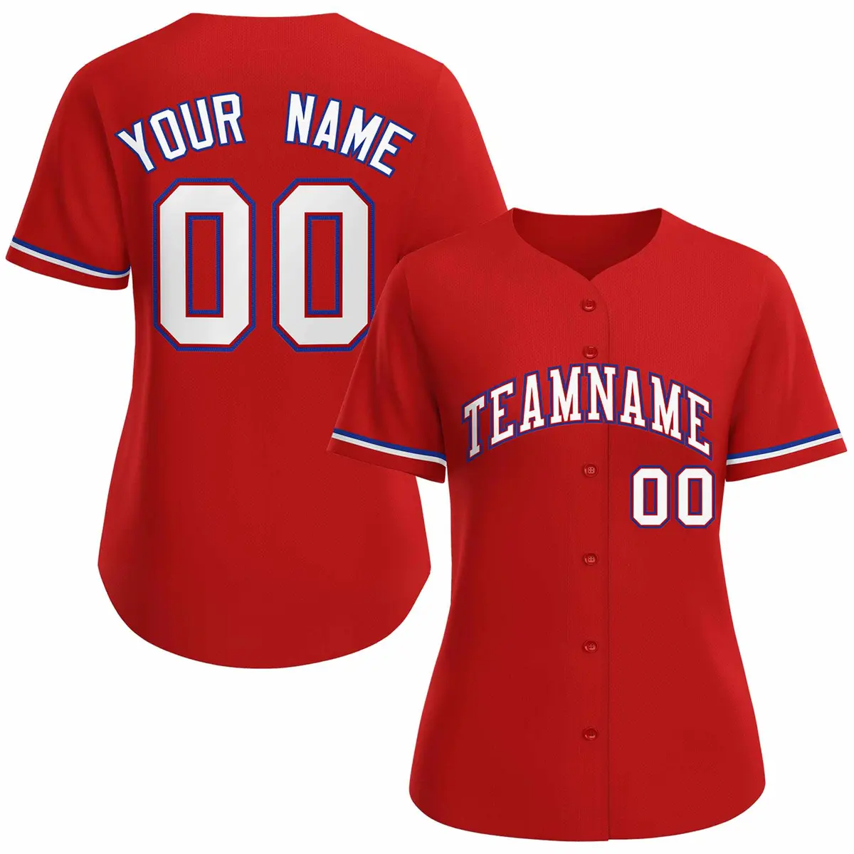 Women's Red White Classic Baseball Jersey