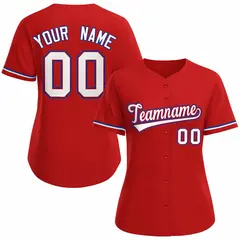 Women's Red White Classic Baseball Jersey 1
