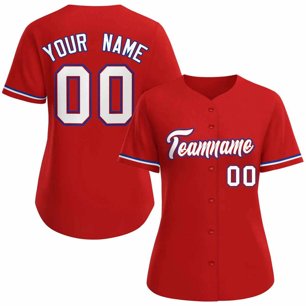 Women's Red White Classic Baseball Jersey