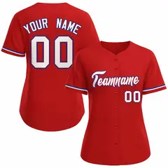 Women's Red White Classic Baseball Jersey 1