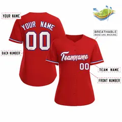 Women's Red White Classic Baseball Jersey 2