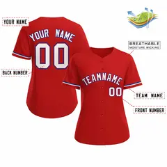 Women's Red White Classic Baseball Jersey 2