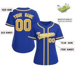 Women's Royal Gold-White Classic Baseball Jersey 2