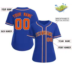 Women's Royal Orange-Black Classic Style Baseball Jersey 2