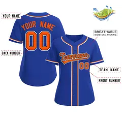 Women's Royal Orange-Black Classic Style Baseball Jersey 2