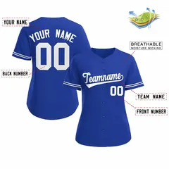 Women's Royal White Classic Baseball Jersey 2