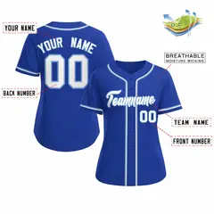 Women's Royal White Light Blue Classic Baseball Jersey 2