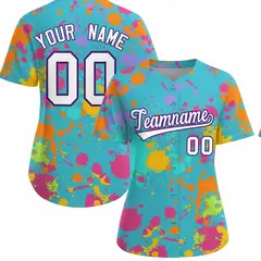 Women's Sky Blue Graffiti Fashion Baseball Jersey 1