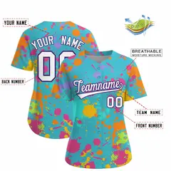 Women's Sky Blue Graffiti Fashion Baseball Jersey 2