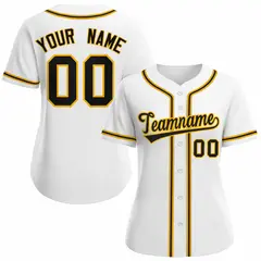 Women's White Black Gold Classic Style Baseball Jersey 1
