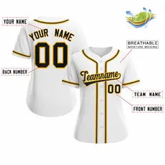 Women's White Black Gold Classic Style Baseball Jersey 2