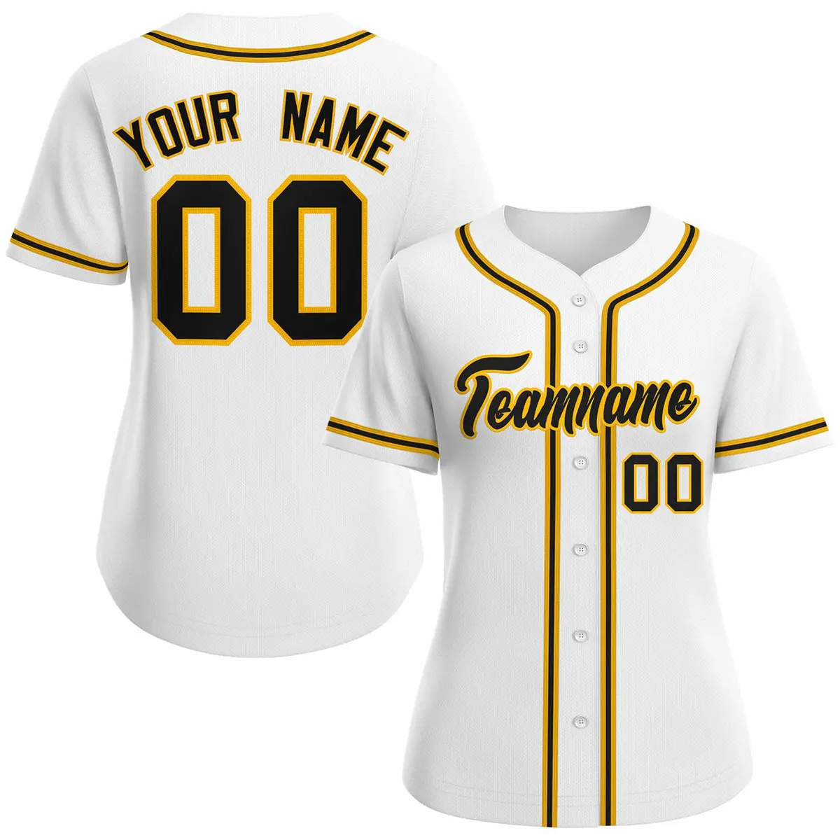 Women's White Black Gold Classic Style Baseball Jersey