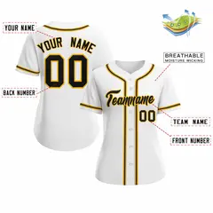 Women's White Black Gold Classic Style Baseball Jersey 2