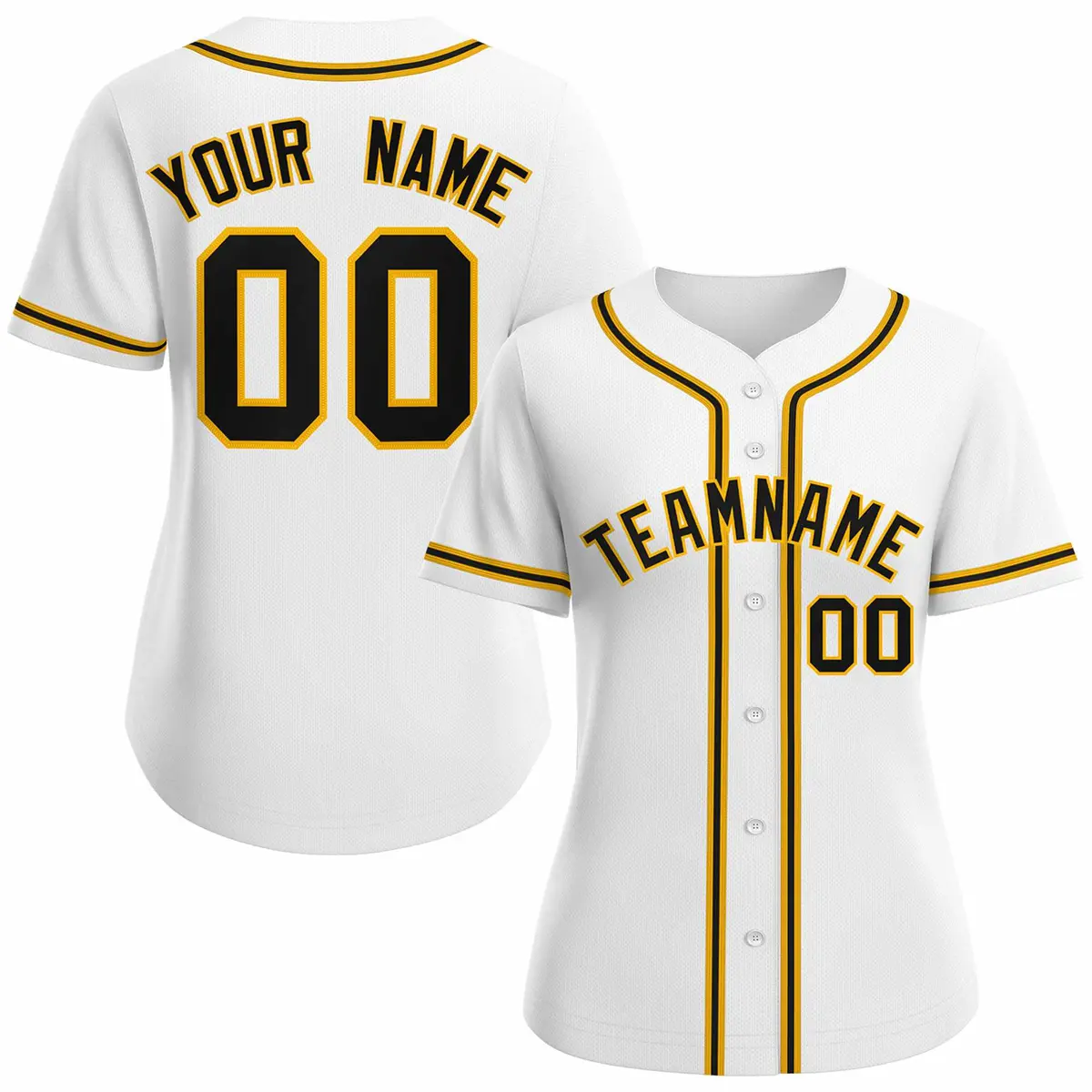 Women's White Black Gold Classic Style Baseball Jersey