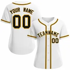 Women's White Black Gold Classic Style Baseball Jersey 1
