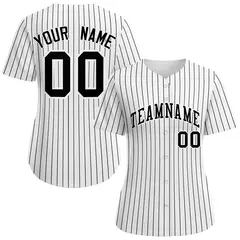 Women's White Black-White Stripe Fashion Baseball Jersey 1