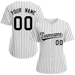 Women's White Black-White Stripe Fashion Baseball Jersey 1