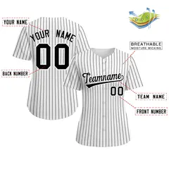 Women's White Black-White Stripe Fashion Baseball Jersey 2