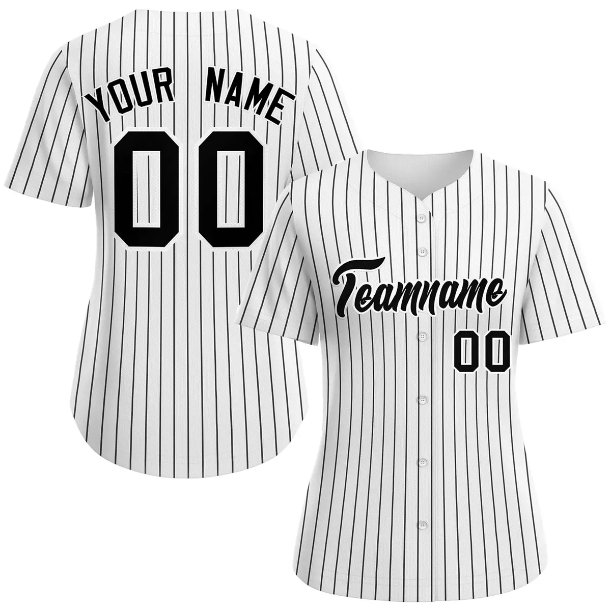 Women's White Black-White Stripe Fashion Baseball Jersey