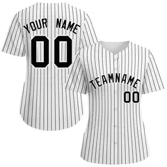 Women's White Black-White Stripe Fashion Baseball Jersey 1