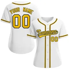 Women's White Gold-Black Classic Baseball Jersey 1