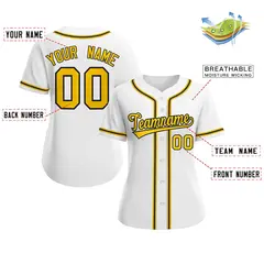 Women's White Gold-Black Classic Baseball Jersey 2