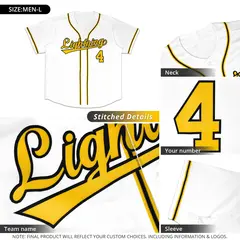 Women's White Gold-Black Classic Baseball Jersey 3