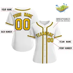 Women's White Gold-Black Classic Baseball Jersey 2