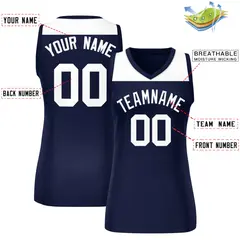 Women's White Navy Color Block Mesh Basketball Jersey 2