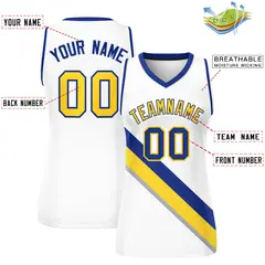 Women's White Navy-White Thick Slash Mesh Basketball Jersey 2
