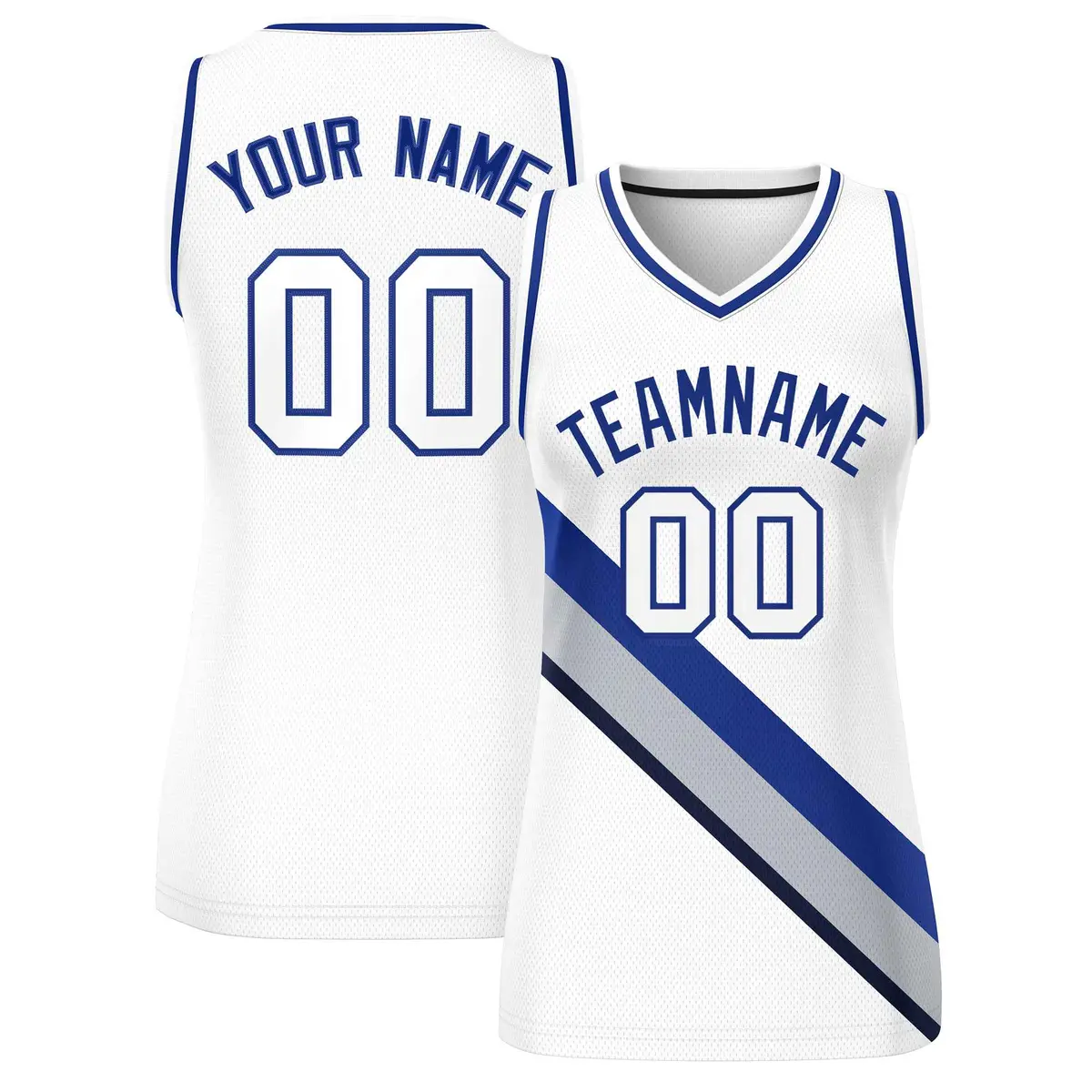 Women's White Navy-White Thick Slash Mesh Basketball Jersey