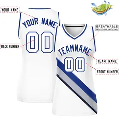 Women's White Navy-White Thick Slash Mesh Basketball Jersey 2