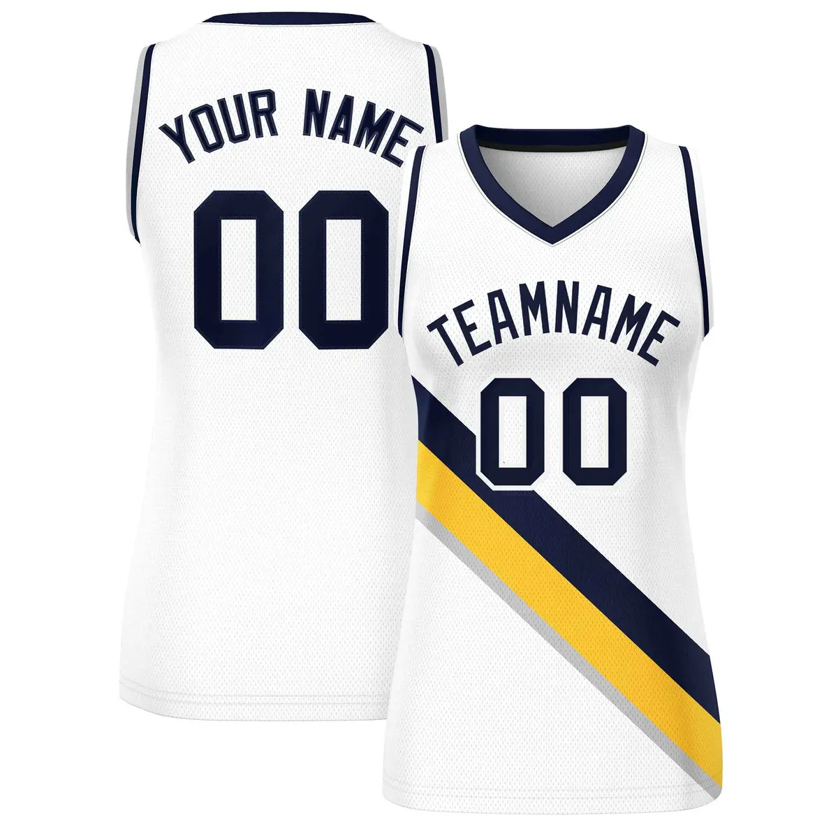 Women's White Navy-White Thick Slash Mesh Basketball Jersey