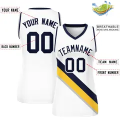 Women's White Navy-White Thick Slash Mesh Basketball Jersey 2