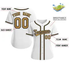Women's White Old Gold-Black Classic Baseball Jersey 2